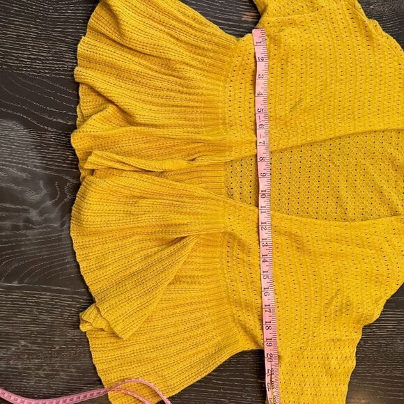 Anthropologie Moth Yellow Pointelle Peplum Cardigan Sweater Women's Small - Picture 9 of 9